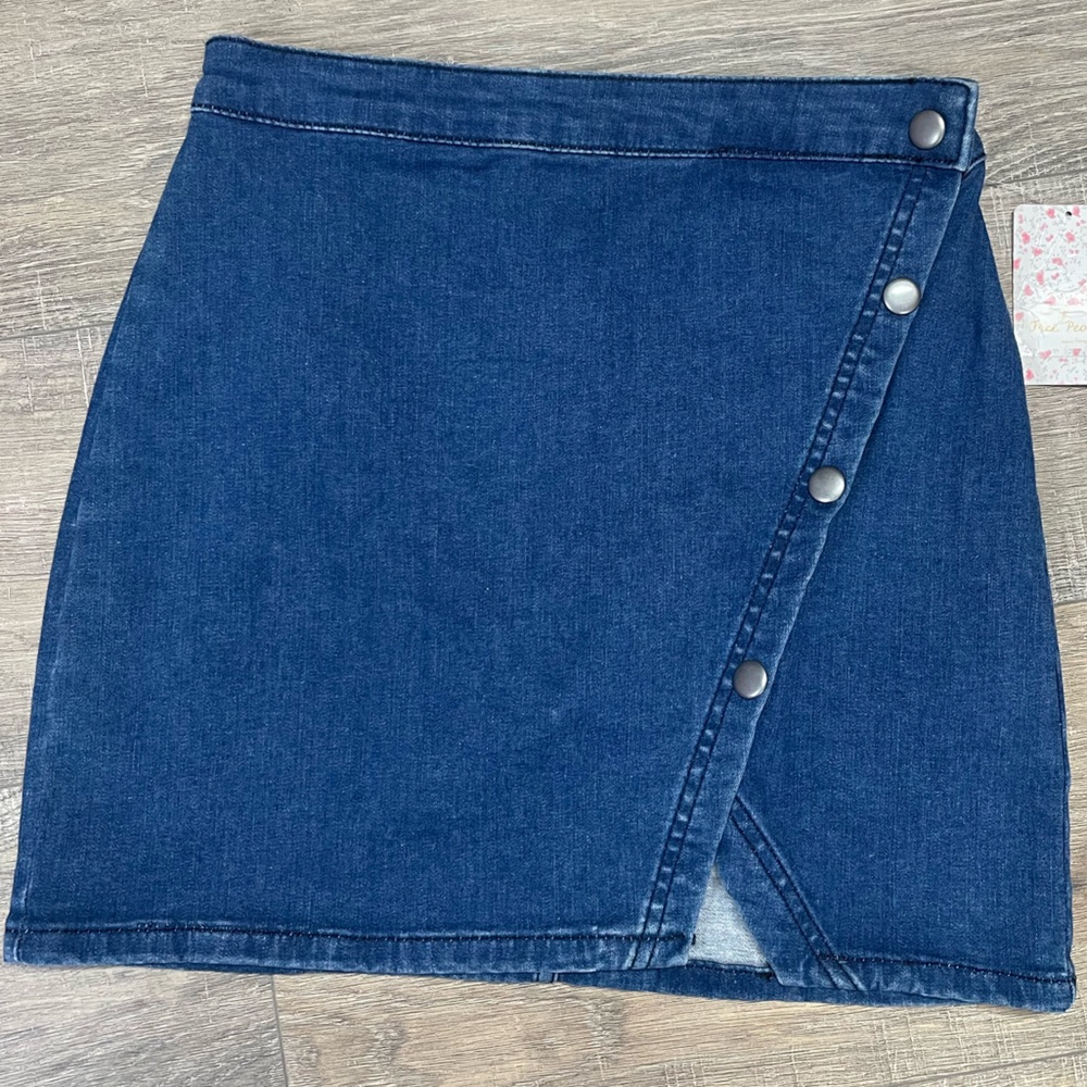 We The Free Snap Button Asymmetrical Denim Mini Wrap Skirt *READ*